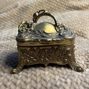 Antique Gold Toned Metal Jewelry Box Halloween luxe goth